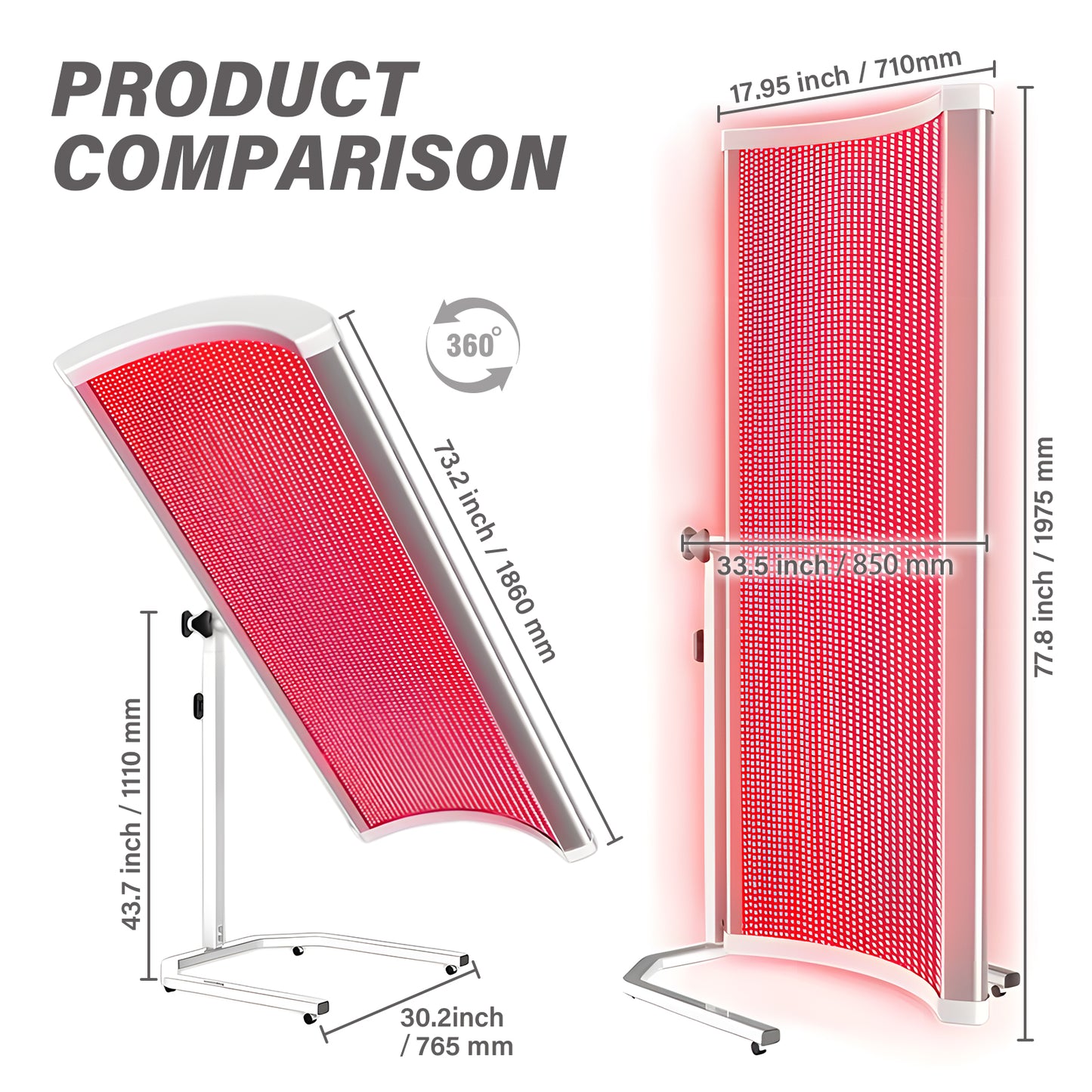 Red Light Therapy Panel 660nm & 850nmNear Infrared with Free 360° Adjustable Stand – 9800 Chips,230mW/cm² High-Power Full-Body Home Device (72.3X17.95 IN) for Sports Recovery, Pain Relief & Overall Wellness