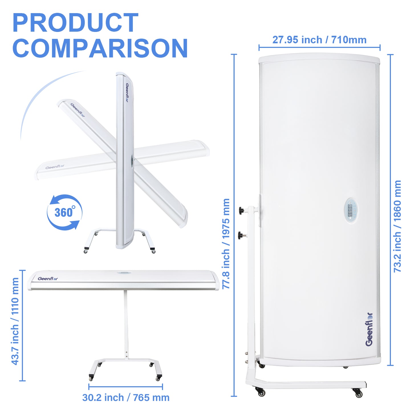 Tanning Lamp ,Pannel Size 72.3X17.95 IN ,Faster and Even Full-Body Portable Tanning bed at Home with Free 360°Stand,1000W German Tubes for Safe Tanning, Achieve a Bronze Glow.