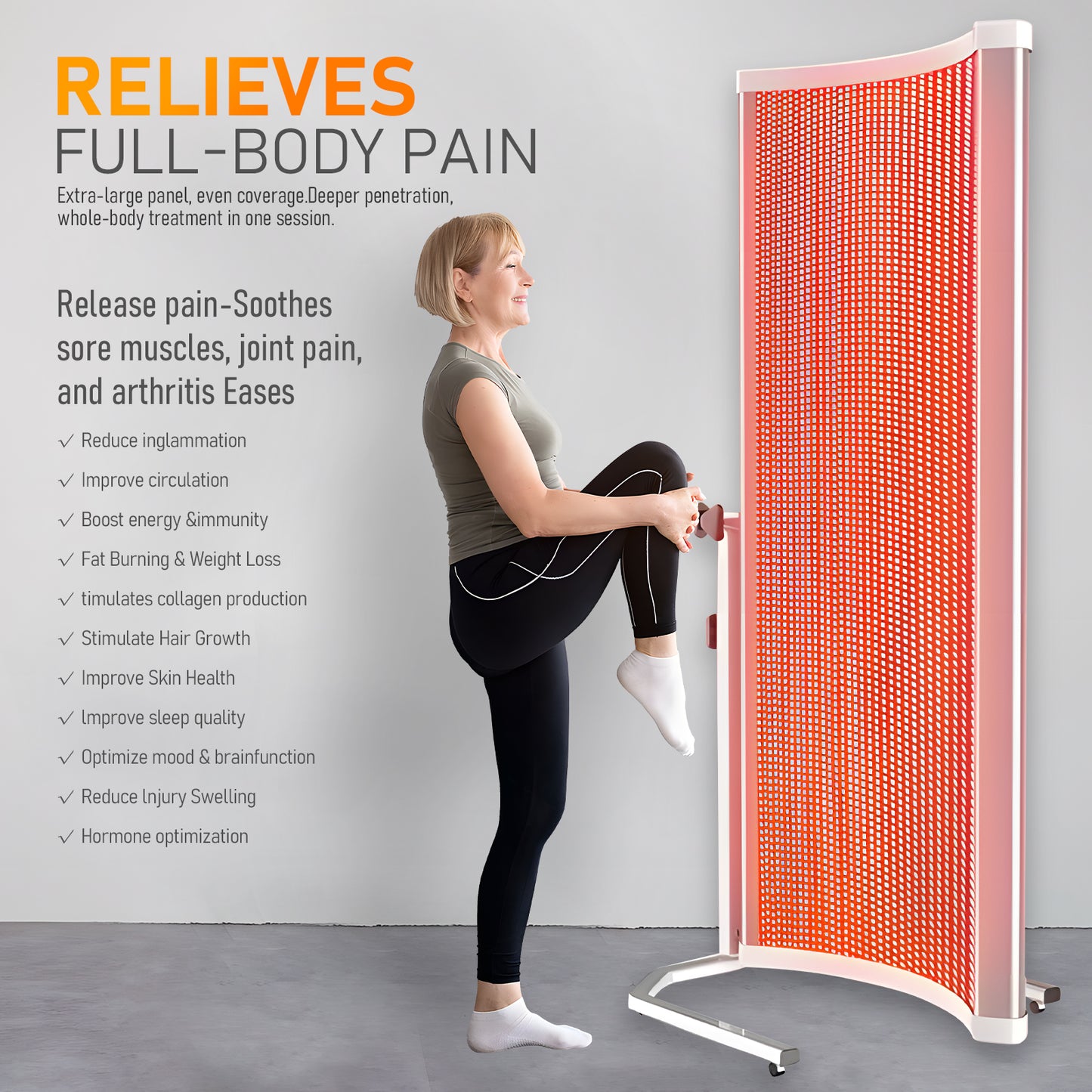 Red Light Therapy Panel 660nm & 850nmNear Infrared with Free 360° Adjustable Stand – 9800 Chips,230mW/cm² High-Power Full-Body Home Device (72.3X17.95 IN) for Sports Recovery, Pain Relief & Overall Wellness