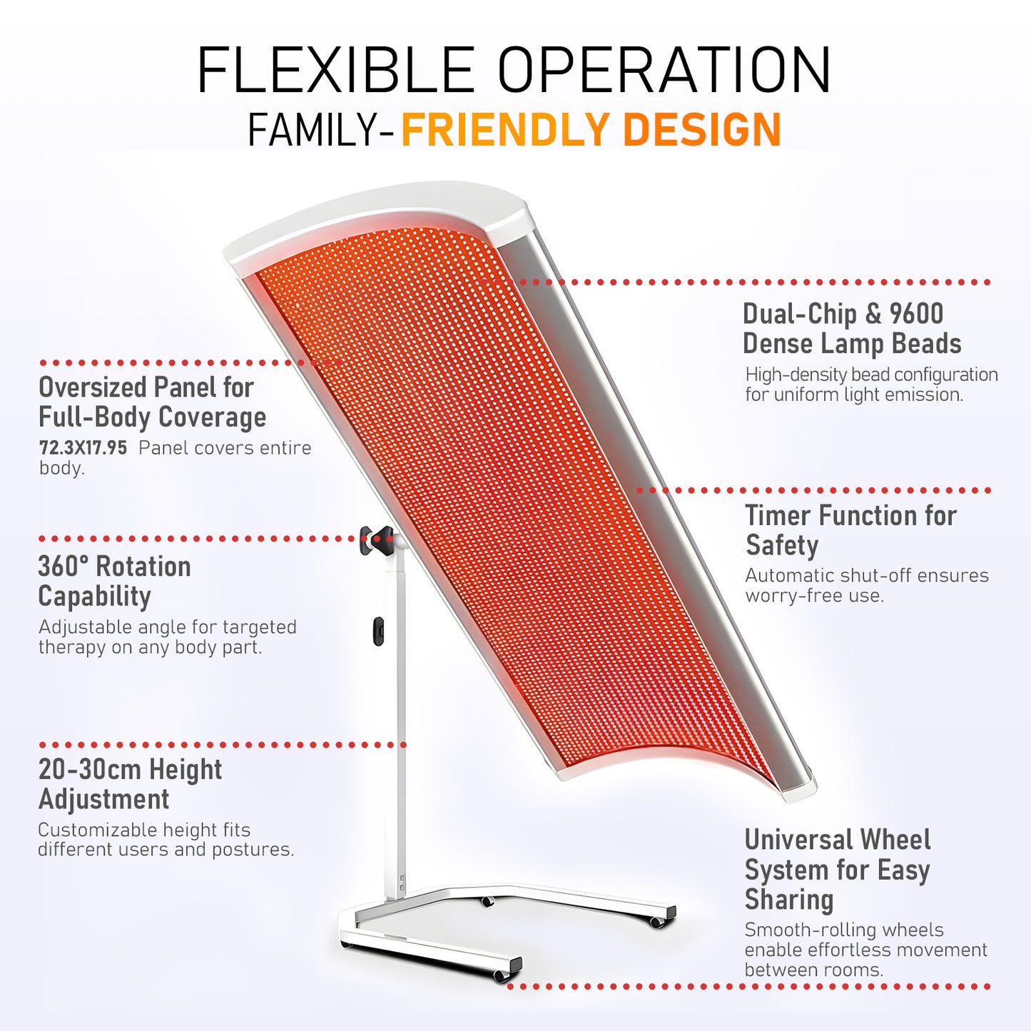 Red Light Therapy Panel 660nm & 850nmNear Infrared with Free 360° Adjustable Stand – 9800 Chips,230mW/cm² High-Power Full-Body Home Device (72.3X17.95 IN) for Sports Recovery, Pain Relief & Overall Wellness