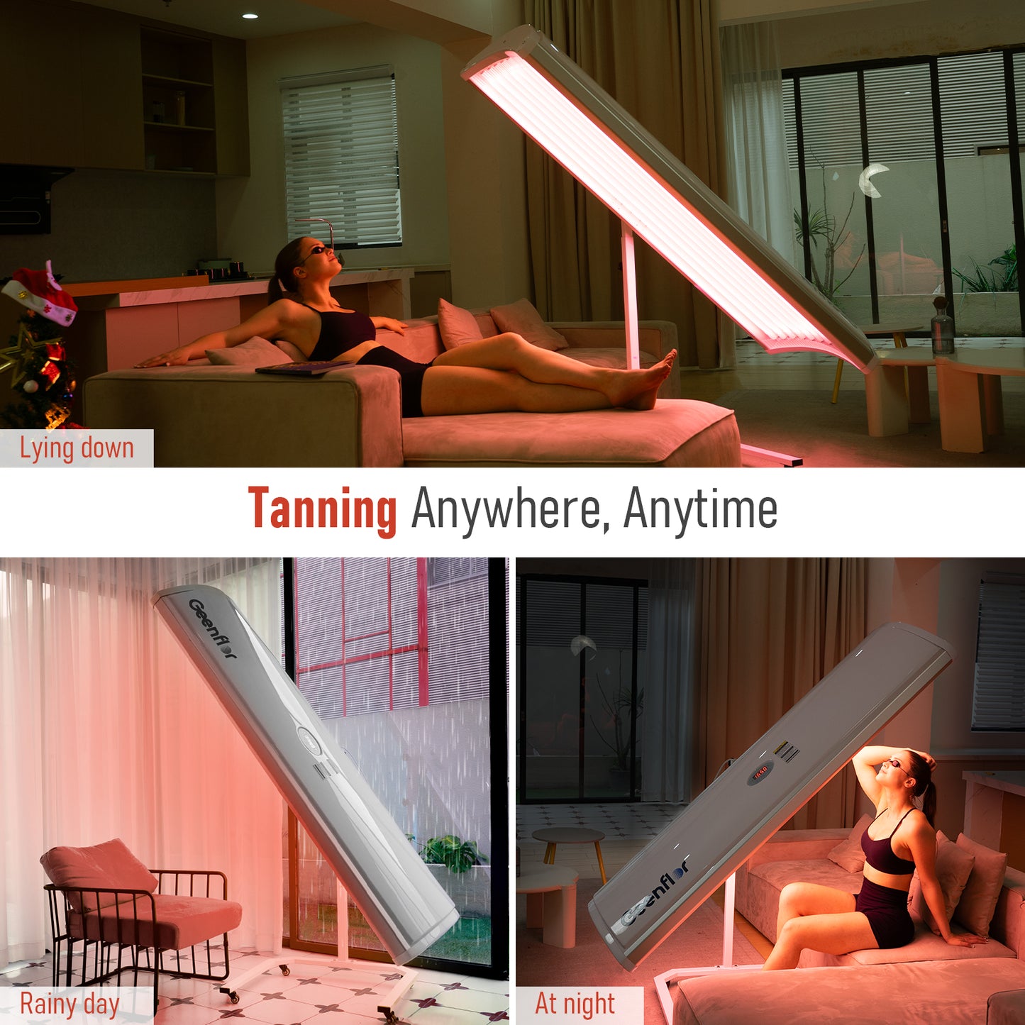 Red Light Tanning Lamp Full-Body Bed,Pannel Size 72.3X17.95 IN, Long-Lasting Diamond-Gloss, Skincare & Tanning at Home,1000W German Tubes, Free 360° Stand