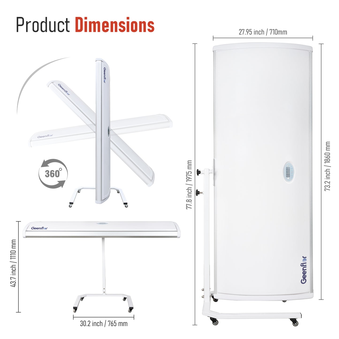 Red Light Tanning Lamp Full-Body Bed,Pannel Size 72.3X17.95 IN, Long-Lasting Diamond-Gloss, Skincare & Tanning at Home,1000W German Tubes, Free 360° Stand