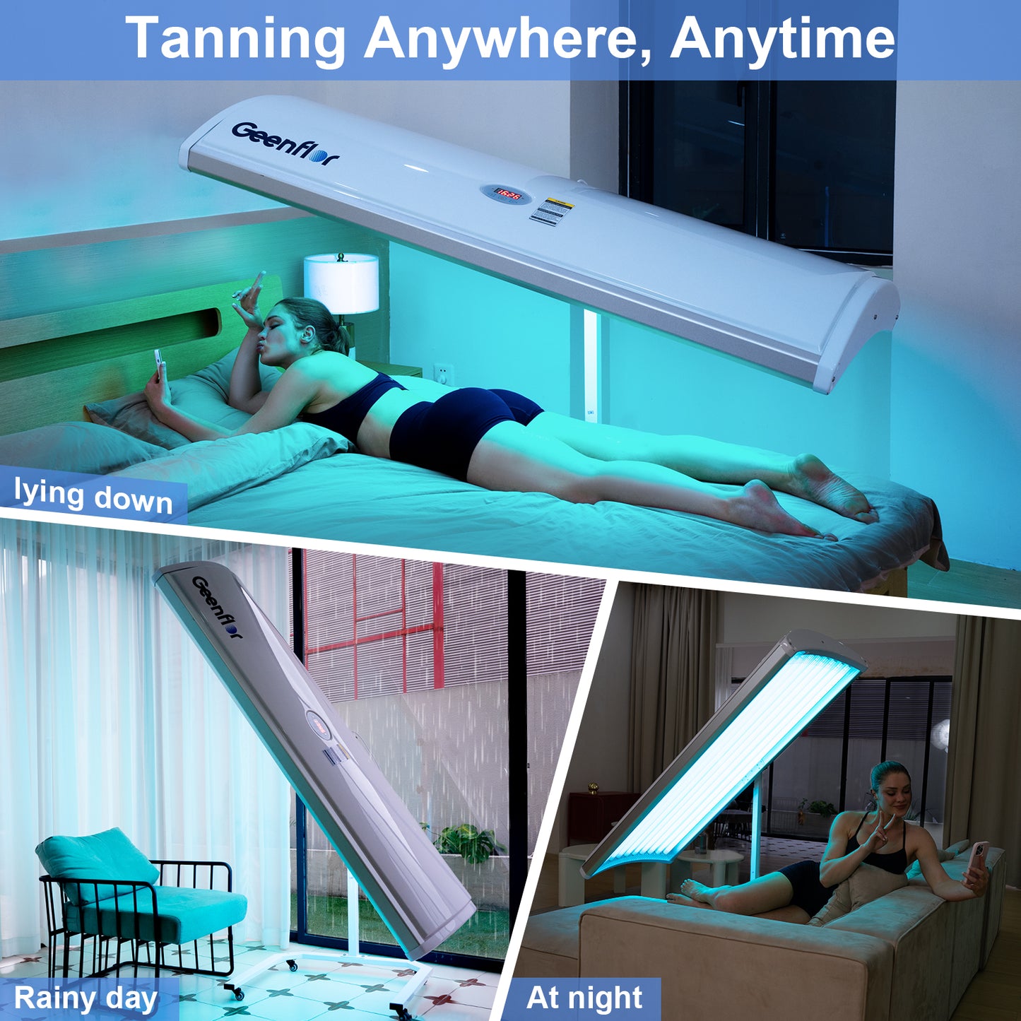 Tanning Lamp ,Pannel Size 72.3X17.95 IN ,Faster and Even Full-Body Portable Tanning bed at Home with Free 360°Stand,1000W German Tubes for Safe Tanning, Achieve a Bronze Glow.