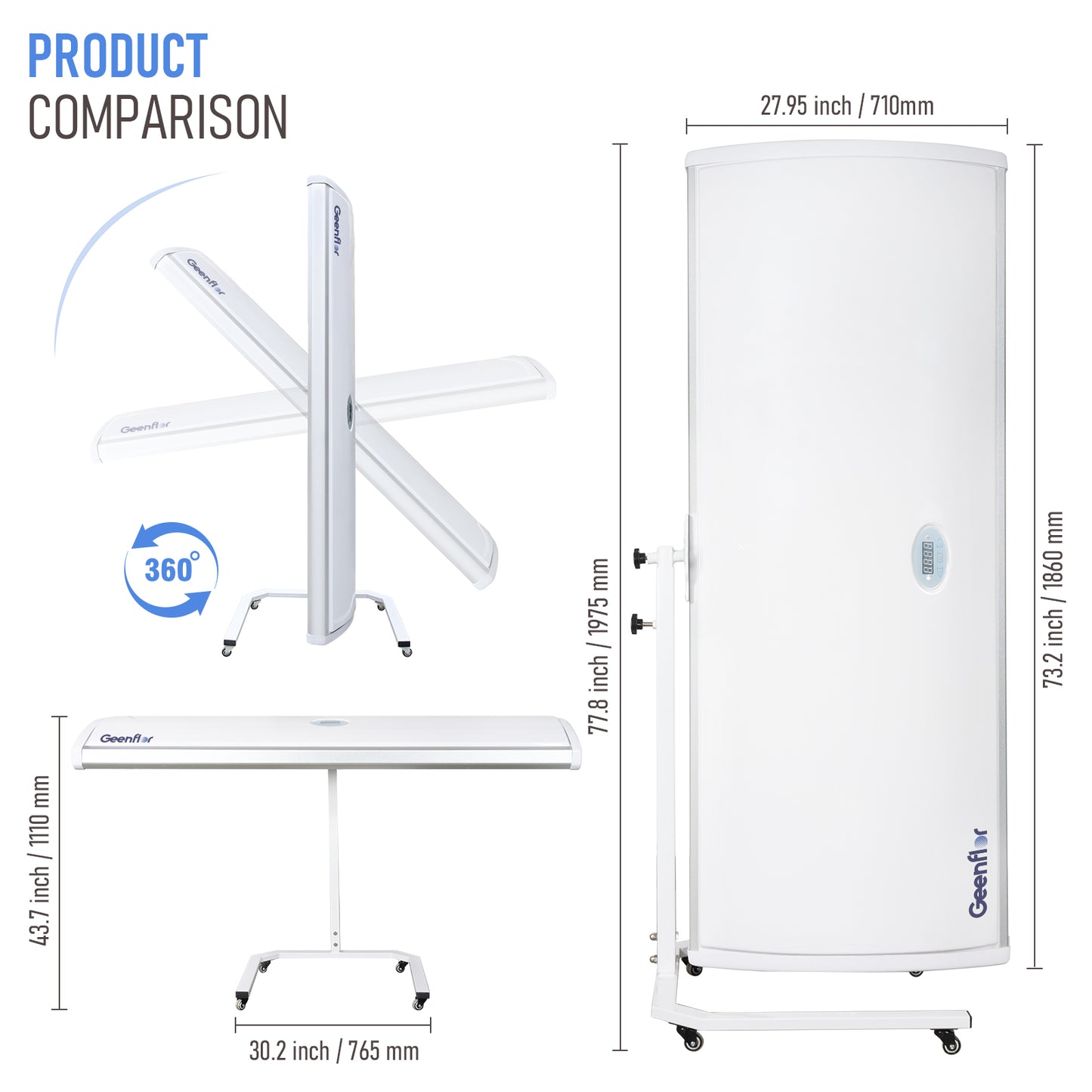 Tanning Lamp ,Pannel Size 72.3X17.95 IN ,Faster and Even Full-Body Portable Tanning bed at Home with Free 360°Stand,1000W German Tubes for Safe Tanning, Achieve a Bronze Glow.