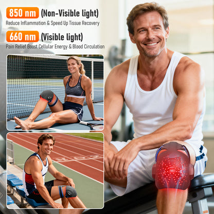 Red Light Therapy Knee Brace with Heat and Powerful Vibration,660nm & 850nm Infrared Red Light Therapy Massager for Knee Pain Relief,Shoulder,Elbow.