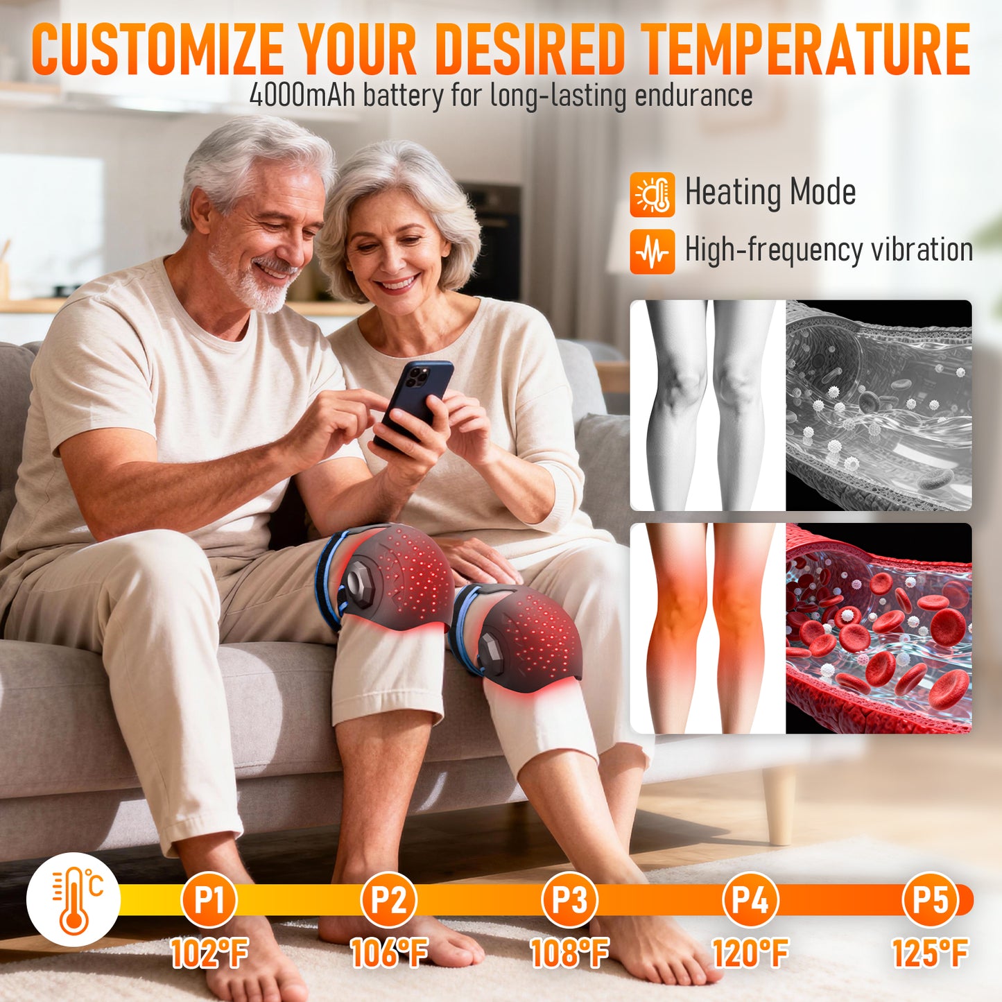 Red Light Therapy Knee Brace with Heat and Powerful Vibration,660nm & 850nm Infrared Red Light Therapy Massager for Knee Pain Relief,Shoulder,Elbow.