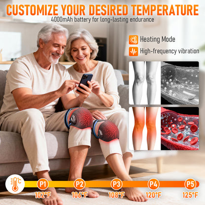 Red Light Therapy Knee Brace with Heat and Powerful Vibration,660nm & 850nm Infrared Red Light Therapy Massager for Knee Pain Relief,Shoulder,Elbow.